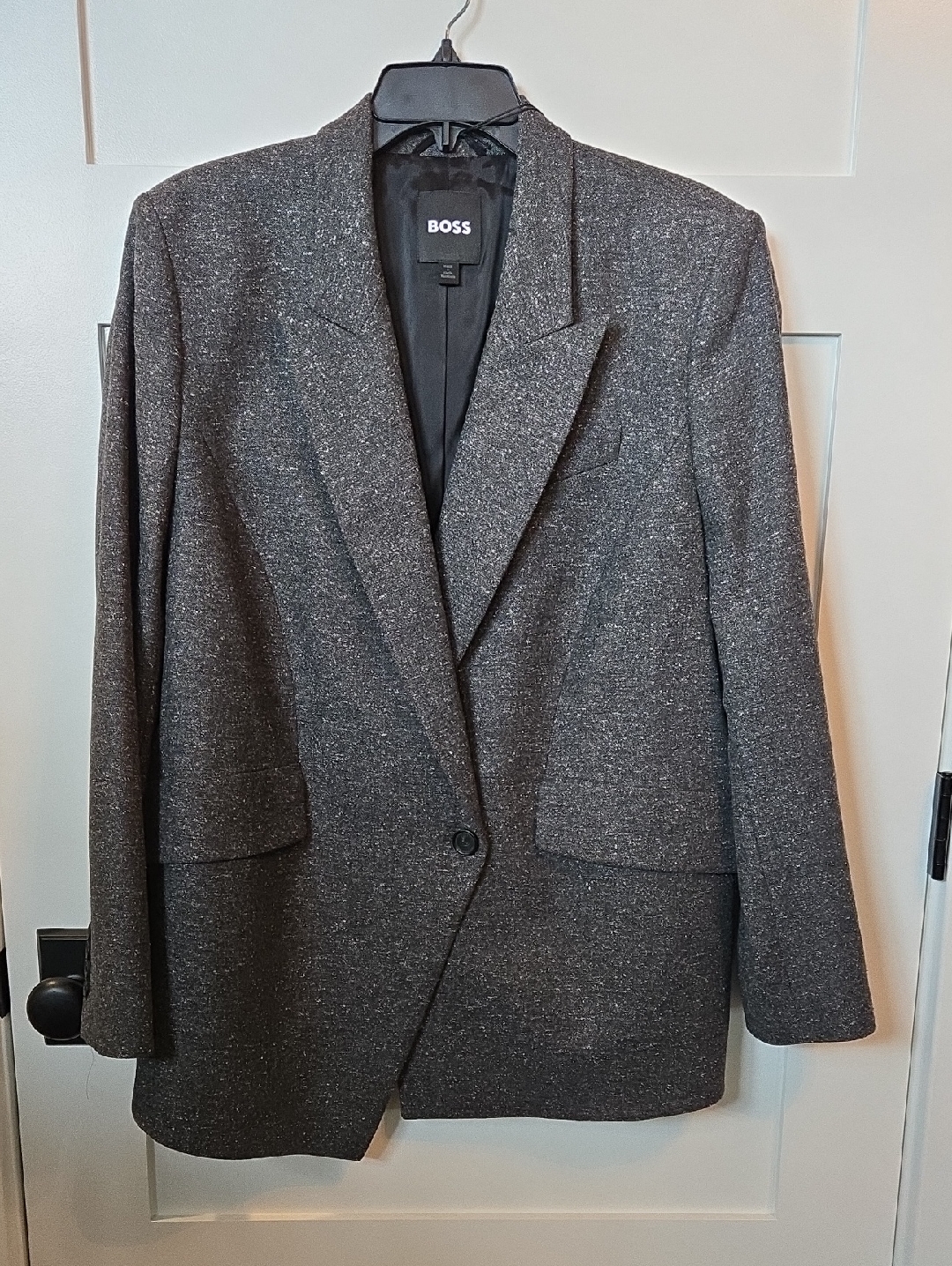 Boss Women's Charcoal Gray Speckled Single-Button Blazer Jacket Size 14 Nwt